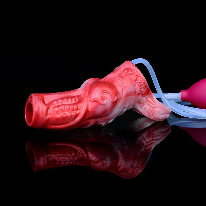 House of Dasein Male Sex Toys Penis Extenders Enlargers Theodore Textured Red Medium Squirting Penis Sleeve
