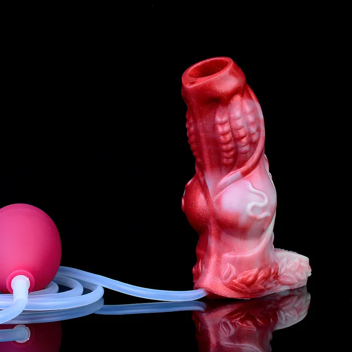House of Dasein Male Sex Toys Penis Extenders Enlargers Theodore Textured Red Medium Squirting Penis Sleeve