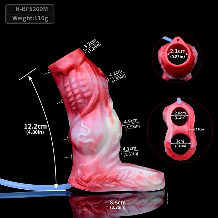 House of Dasein Male Sex Toys Penis Extenders Enlargers Theodore Textured Red Medium Squirting Penis Sleeve