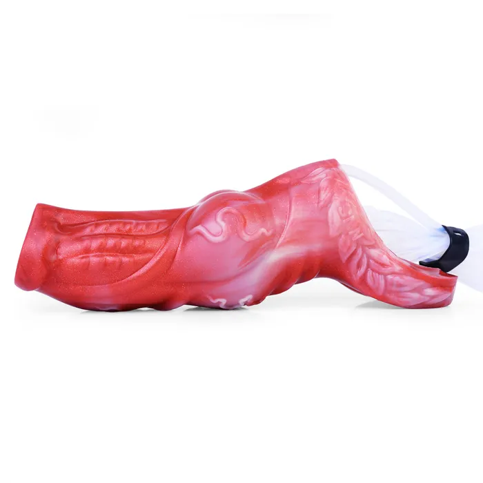 House of Dasein Male Sex Toys Penis Extenders Enlargers Theodore Textured Red Medium Squirting Penis Sleeve
