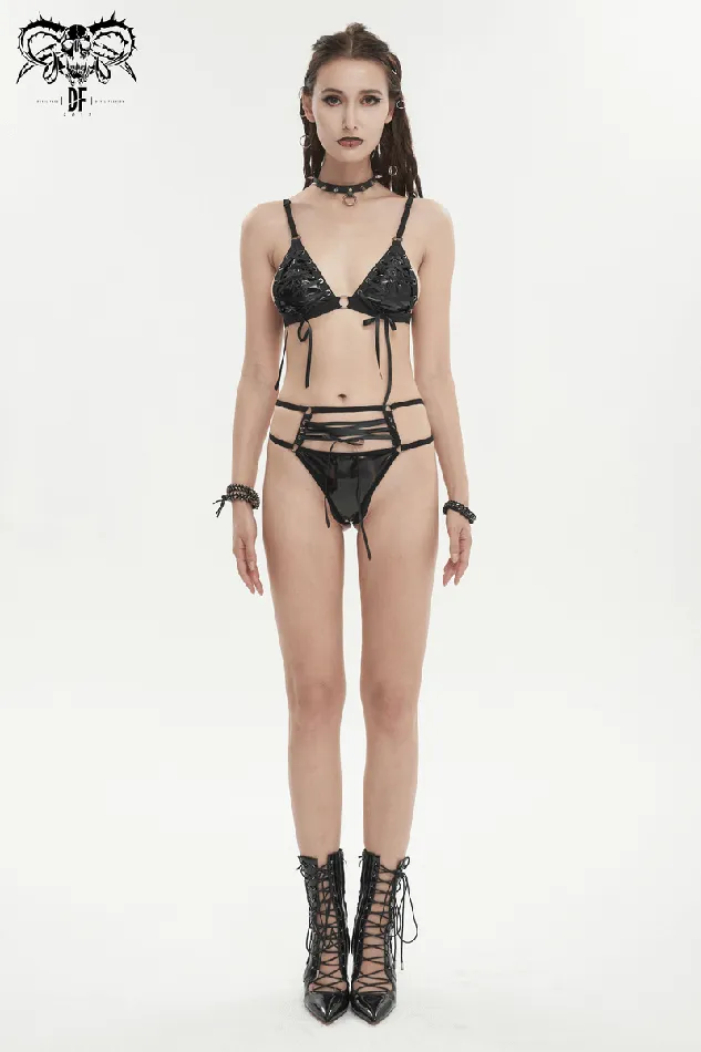 Gothic Faux Leather Lingerie Set Black Bra and Panties EVEs SECRETS Anal