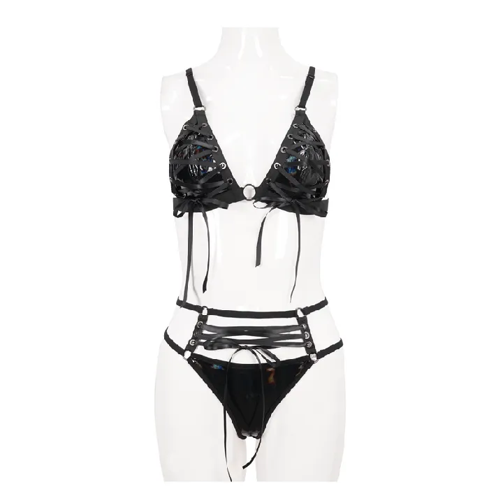 Gothic Faux Leather Lingerie Set Black Bra and Panties EVEs SECRETS Anal