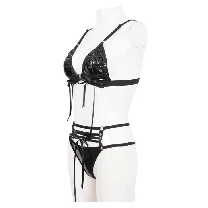 Gothic Faux Leather Lingerie Set Black Bra and Panties EVEs SECRETS Anal