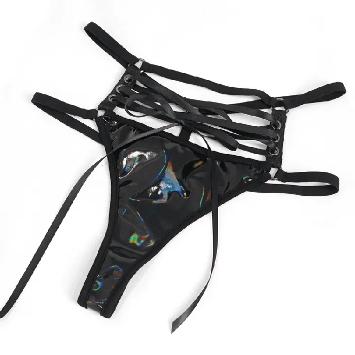 Gothic Faux Leather Lingerie Set Black Bra and Panties EVEs SECRETS Anal