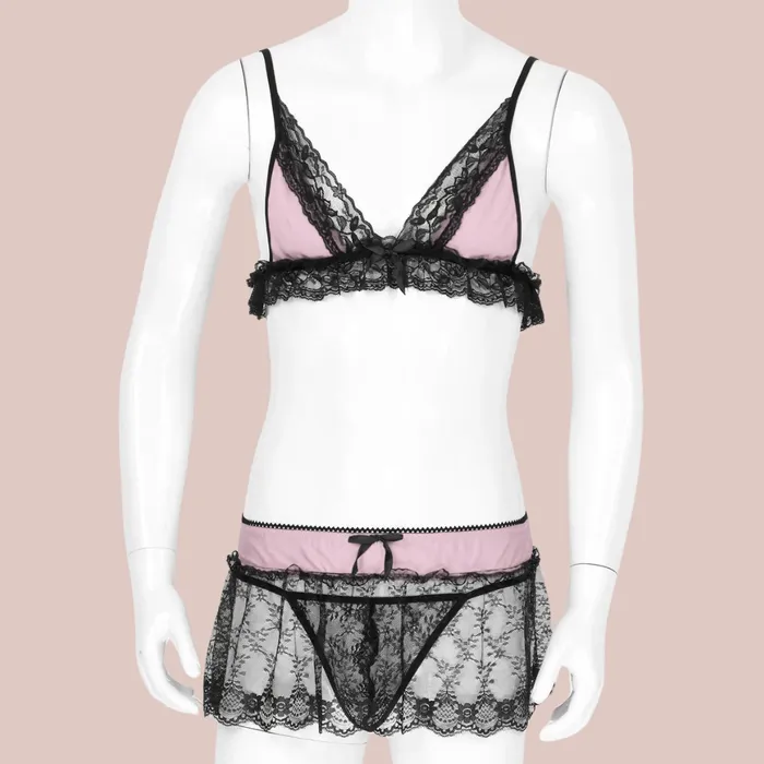 House of Chastity Couples Three Piece Lace Bra Panties And Skirt