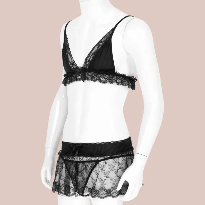 House of Chastity Couples Three Piece Lace Bra Panties And Skirt