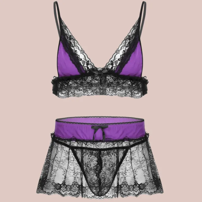 House of Chastity Couples Three Piece Lace Bra Panties And Skirt