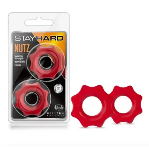 Blush Vibrators Blush Stay Hard Nutz Cockring 2Pack Red