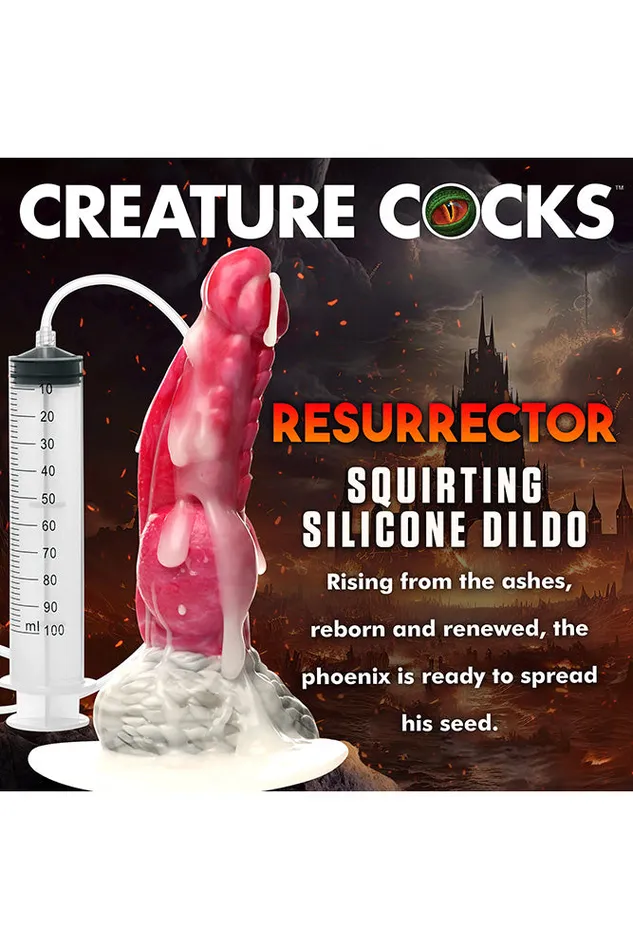 Dildos XR Brands XR Brand Creature Cocks Resurrector Phoenix Squirting Silicone Dildo RedWhite