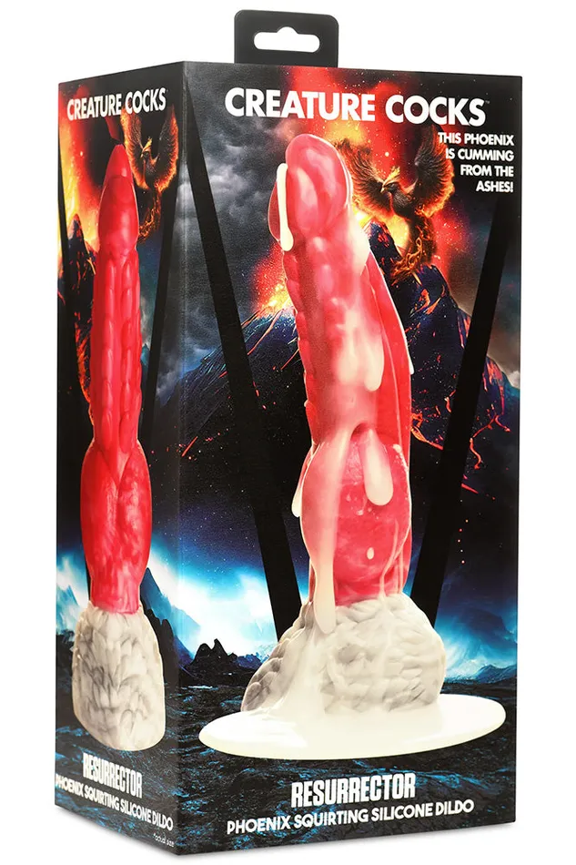 Dildos XR Brands XR Brand Creature Cocks Resurrector Phoenix Squirting Silicone Dildo RedWhite