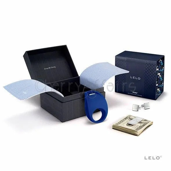 Couples LELO LELO Pino Vibrating Cock Ring with Cufflinks and Clip Blue