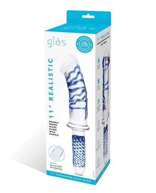 Electric Eel INC Dildos Glas 11 Realistic Double Ended Glass Dildo wHandle Blue