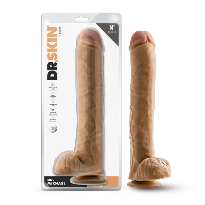 Blush Dr Skin Dr Michael 14 in Dildo with Balls Tan Female Sex Toys