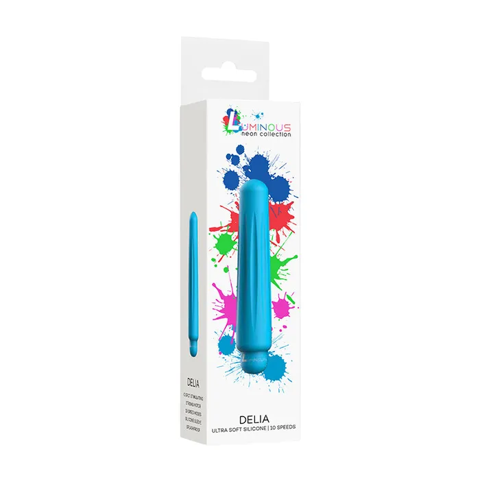 Female Sex Toys Shots America LLC Luminous Delia 10Speed Bullet Vibrator With Silicone Sleeve Turquoise