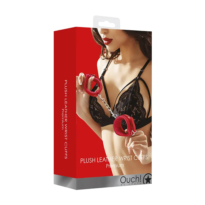 Ouch Premium Plush Leather Adjustable Wrist Cuffs Red Shots America LLC Restraints Ouch Premium Plush Leather Adjustable Wrist Cuffs Red Shots America LLC Restraints