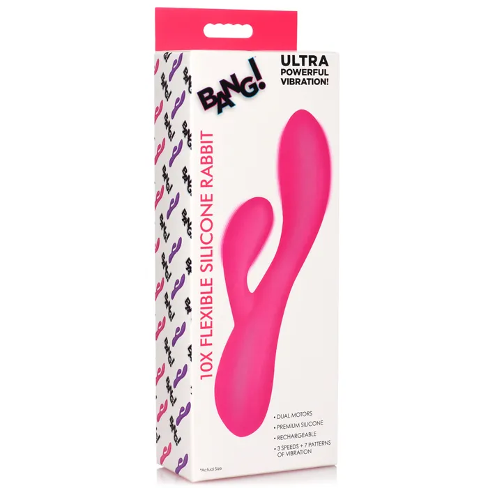 Vibrators 10X Flexible Silicone Rabbit Pink Bang