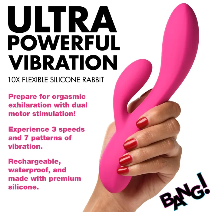 Vibrators 10X Flexible Silicone Rabbit Pink Bang