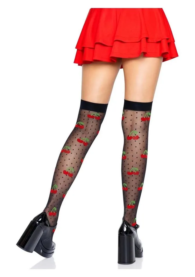 Hosiery Leg Avenue Leg Avenue Spandex Sheer Polka Dot Cherry Thigh Highs