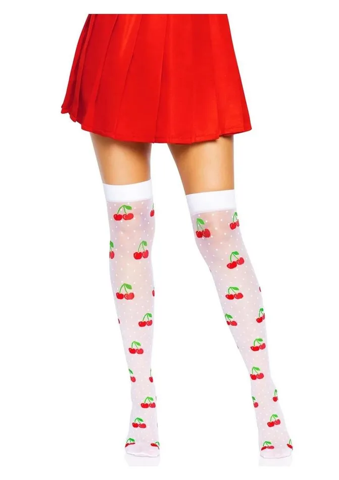 Hosiery Leg Avenue Leg Avenue Spandex Sheer Polka Dot Cherry Thigh Highs