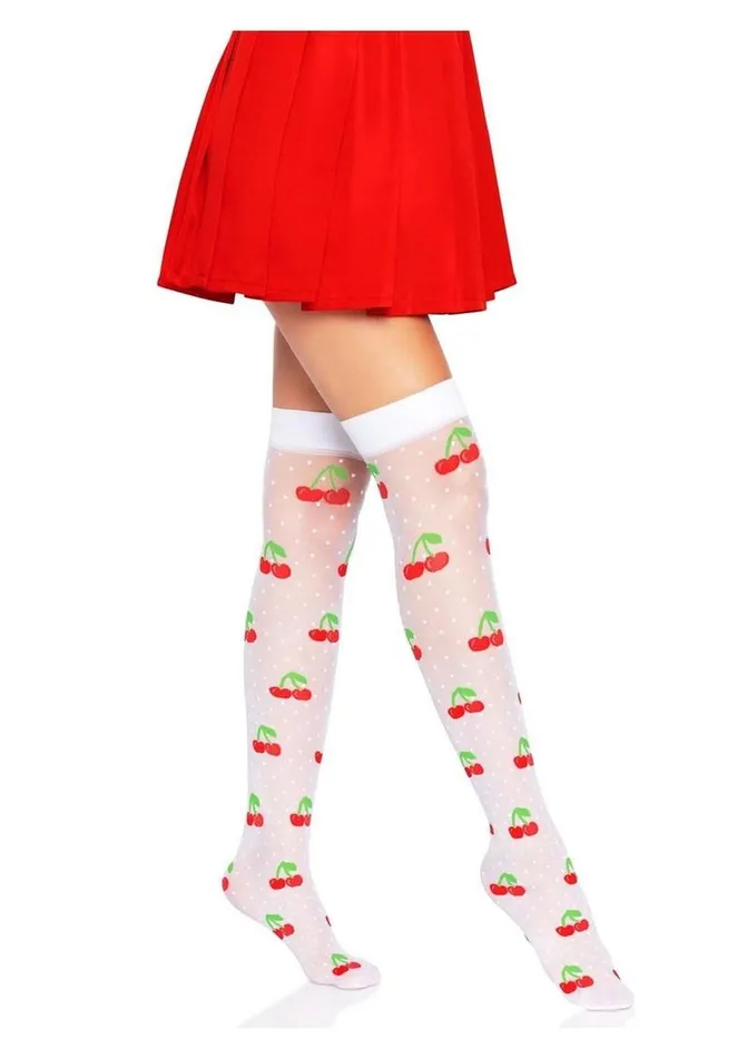 Hosiery Leg Avenue Leg Avenue Spandex Sheer Polka Dot Cherry Thigh Highs