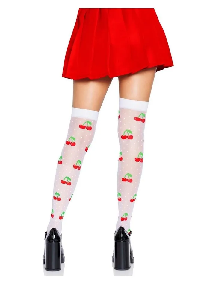 Hosiery Leg Avenue Leg Avenue Spandex Sheer Polka Dot Cherry Thigh Highs