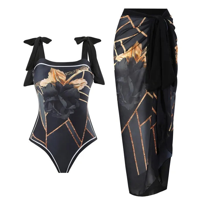 Sinderella Couples Reversible One Piece Black Tie Up Swimsuit With Wrap Around Tie Up Sarong Skirt By Sinderella Sinderella Couples Reversible One Piece Black Tie Up Swimsuit With Wrap Around Tie Up Sarong Skirt By Sinderella