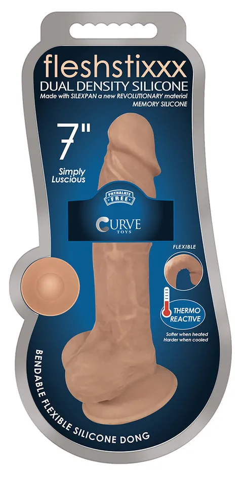 Curve Toys 7 Inch Fleshstixxx Silicone Dildo With Balls Latte Dildos