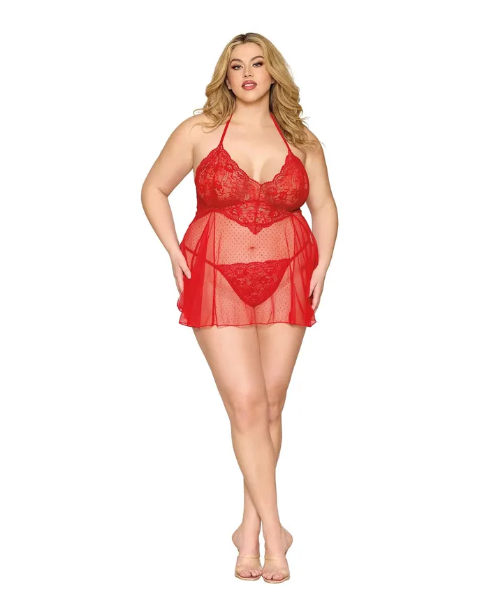 Dreamgirl Vibrators Babydoll and GString Dmnd One Size Queen Red