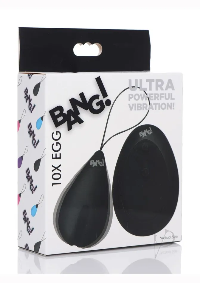 Bang 10X Rechargeable Silicone Vibrating Egg with Remote Control Black Bang Female Sex Toys Bang 10X Rechargeable Silicone Vibrating Egg with Remote Control Black Bang Female Sex Toys