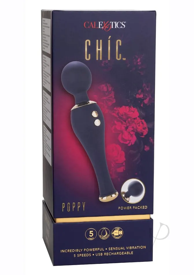 Chic Poppy Rechargeable Silicone Wand Massager Blue Chic Vibrators