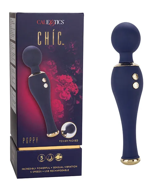 Chic Poppy Rechargeable Silicone Wand Massager Blue Chic Vibrators Chic Poppy Rechargeable Silicone Wand Massager Blue Chic Vibrators