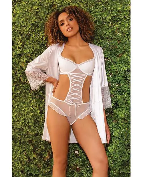 Coquette Vibrators Stretch Mesh Ruffled Crotchless Teddy White LG Coquette Vibrators Stretch Mesh Ruffled Crotchless Teddy White LG
