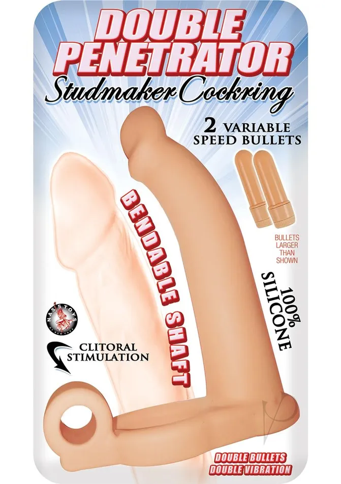 Couples Double Penetrator Double Penetrator Studmaker Silicone Vibrating Cock Ring Vanilla