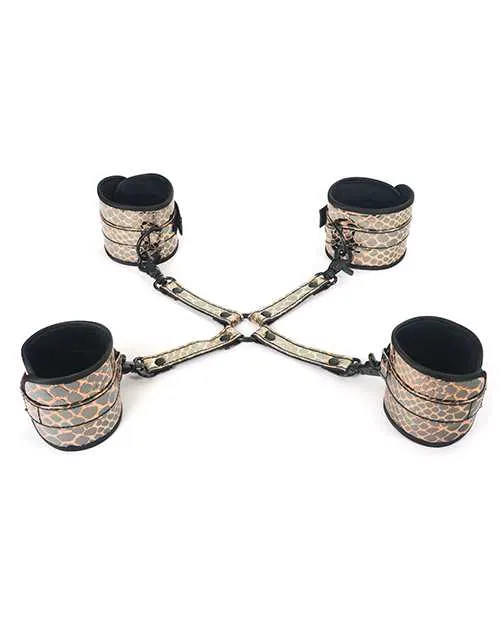 Couples Spartacus Faux Leather Wrist Ankle Restraints wHog Tie Gold Spartacus Couples Spartacus Faux Leather Wrist Ankle Restraints wHog Tie Gold Spartacus