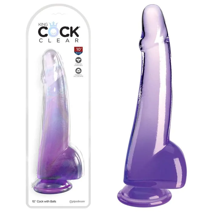 Dildos Pipedream King Cock Clear 10 Cock with Balls Purple
