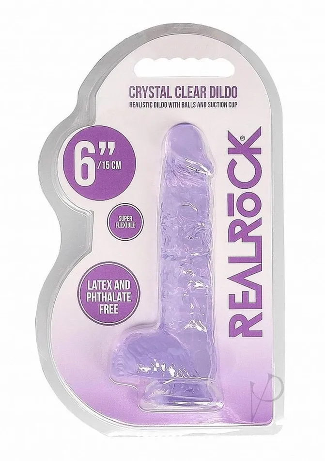Dildos Real Rock RealRock Crystal Clear Dildo with Balls 6in Purple