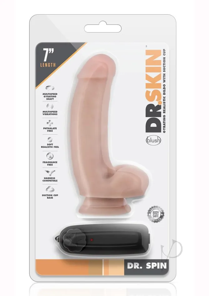 Dr Skin Female Sex Toys Dr Skin Silver Collection Dr Spin Gyrating Dildo with Suction Cup 7in and Remote Control Vanilla Dr Skin Female Sex Toys Dr Skin Silver Collection Dr Spin Gyrating Dildo with Suction Cup 7in and Remote Control Vanilla