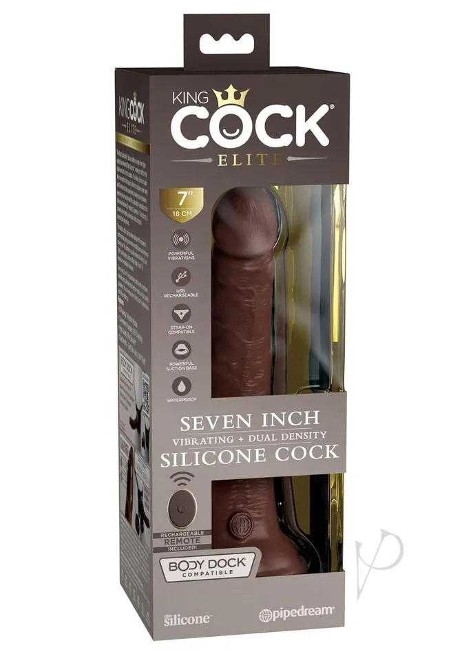Female Sex Toys King Cock King Cock Elite Dual Density Vibrating Rechargeable Silicone Dildo with Remote Control 7in Chocolate Female Sex Toys King Cock King Cock Elite Dual Density Vibrating Rechargeable Silicone Dildo with Remote Control 7in Chocolate