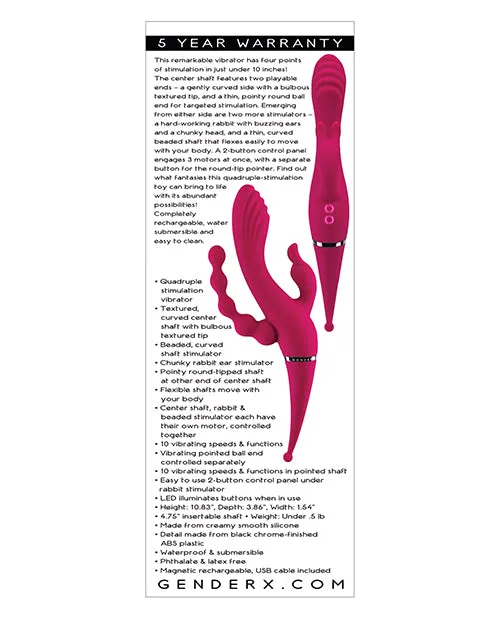 Gender X Gender X Four by Four Rechargeable Silicone Quadruple Stimulating Vibrator Red Vibrators