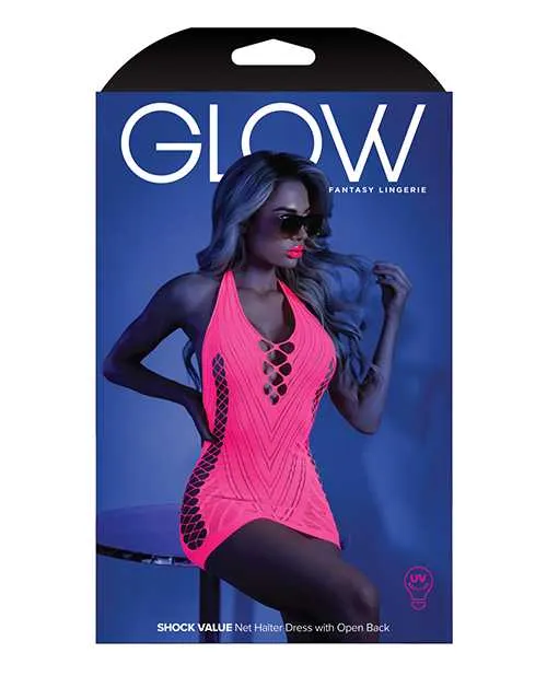 Glow Black Light Net Halter Dress Neon Pink OS Glow By Fantasy Lingerie Vibrators Glow Black Light Net Halter Dress Neon Pink OS Glow By Fantasy Lingerie Vibrators