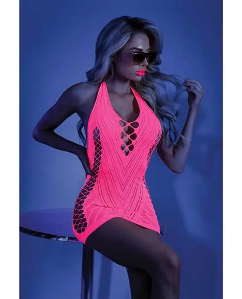 Glow Black Light Net Halter Dress Neon Pink OS Glow By Fantasy Lingerie Vibrators Glow Black Light Net Halter Dress Neon Pink OS Glow By Fantasy Lingerie Vibrators