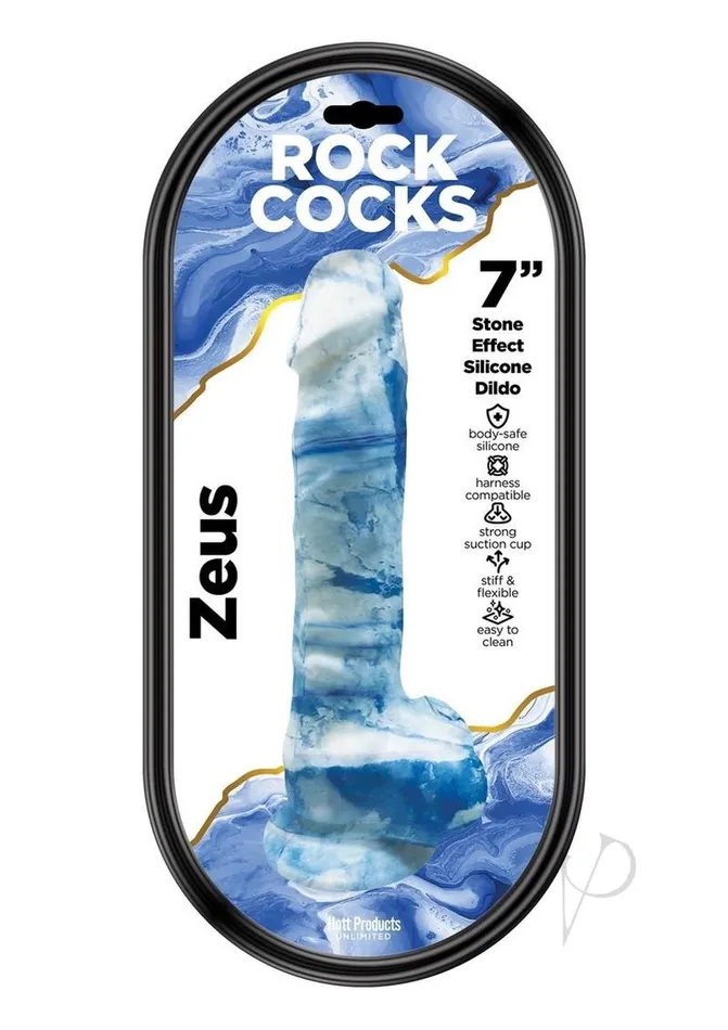 Hott Products Dildos Rock Cocks Zeus Silicone Dildo 7in BlueWhite