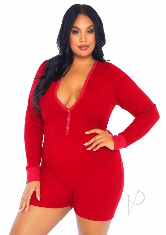 Leg Avenue Leg Avenue Brushed Rib Romper Long Johns with Cheeky Snap Closure Back Flap 1X2X Red Vibrators