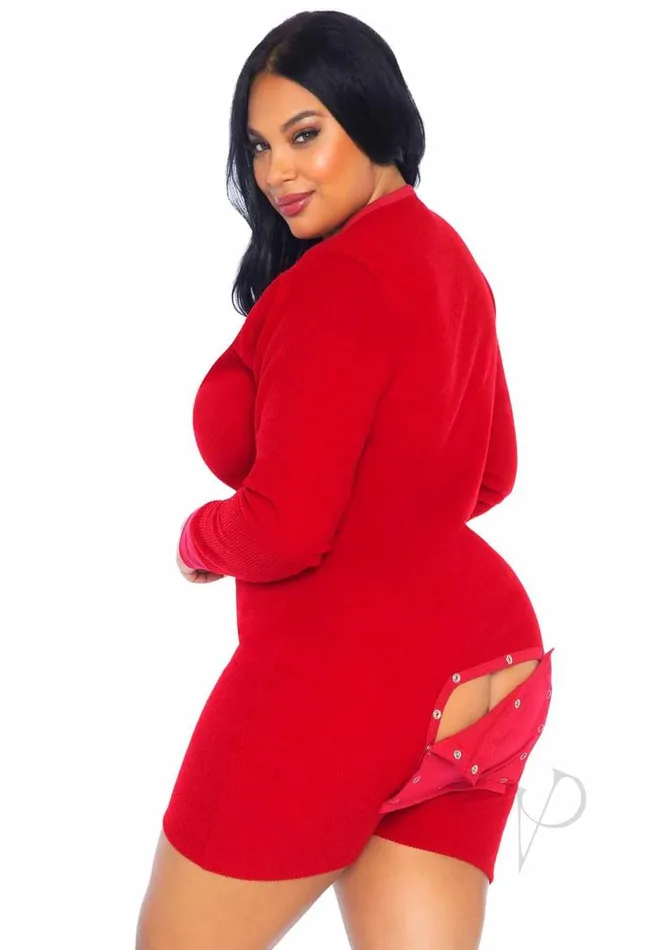 Leg Avenue Leg Avenue Brushed Rib Romper Long Johns with Cheeky Snap Closure Back Flap 1X2X Red Vibrators