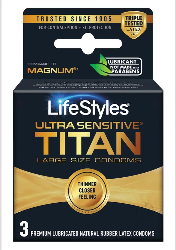 Lifestyles Condom Ultra Sensitive Titan 3 Pack Extra Large Lifestyles Male Sex Toys Lifestyles Condom Ultra Sensitive Titan 3 Pack Extra Large Lifestyles Male Sex Toys