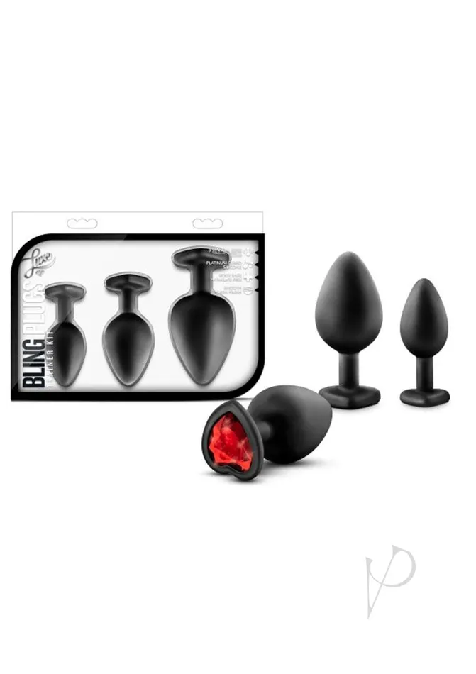 Luxe Anal Luxe Bling Butt Plugs Silicone Training Kit with Red Gems 3 size kit Black Luxe Anal Luxe Bling Butt Plugs Silicone Training Kit with Red Gems 3 size kit Black