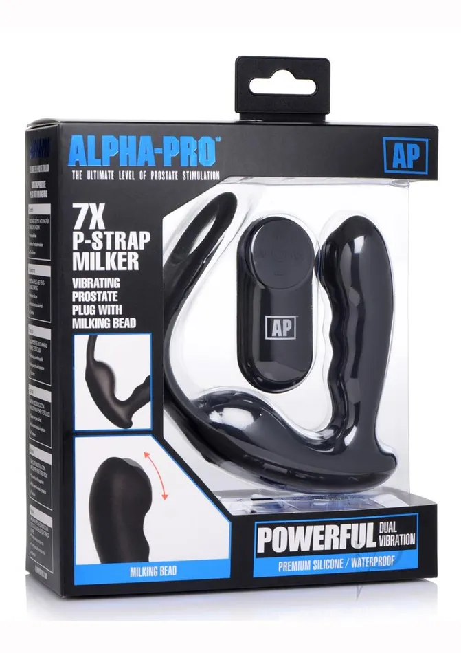 Male Sex Toys Alpha Pro Alpha Pro 7X PStrap Milker Silicone Rechargeable Vibrating Prostate Plug with Milking Bead Cock and Ball Ring and Remote Control Black Male Sex Toys Alpha Pro Alpha Pro 7X PStrap Milker Silicone Rechargeable Vibrating Prostate Plug with Milking Bead Cock and Ball Ring and Remote Control Black