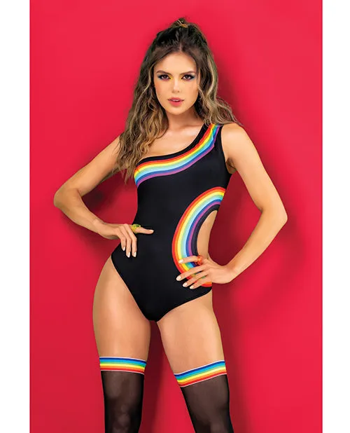 Mapale Anal Pride One Shoulder Side Cut Out Bodysuit Black Prints SM