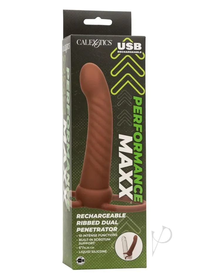 Performance Maxx Female Sex Toys Performance Maxx Rechargeable Silicone Ribbed Dual Penetrator Extender Chocolate Performance Maxx Female Sex Toys Performance Maxx Rechargeable Silicone Ribbed Dual Penetrator Extender Chocolate