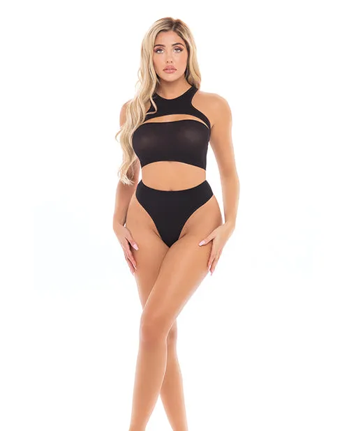 Pink Lipstick Vibrators Pink Lipstick Divine Bandeau Harness Top High Waist Thong Black OS
